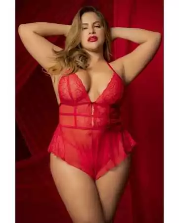 Red plus size babydoll with matching string - MAL7445XRED