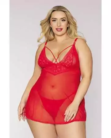 Red plus-size babydoll and thong set - DG12701XRED