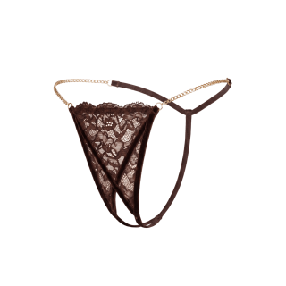 String en dentelle marron ouvert avec chaînes dorées - Oralove