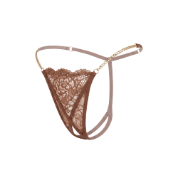 String en dentelle taupe ouvert avec chaînes dorées