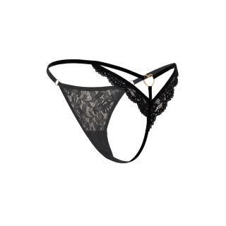 String noir en dentelle avec bijou cœur doré - Oralove