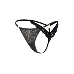 String noir en dentelle avec bijou cœur doré