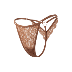 String taupe en dentelle avec bijou cœur doré