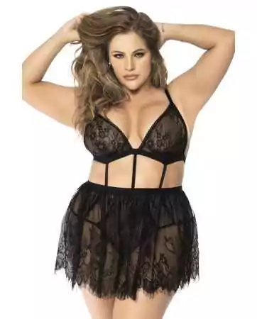 Lingerie 2 in 1 plus size black chemise and body - MAL7431XBLK