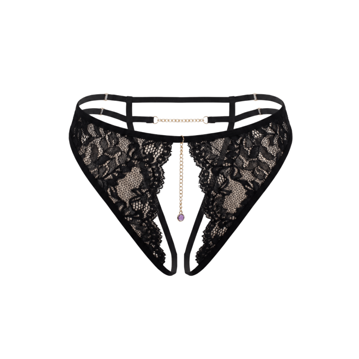String noir avec bijou couleur aléatoire et chaîne dorée - Oralove