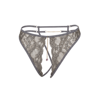 String gris avec bijou couleur aléatoire et chaîne dorée - Oralove