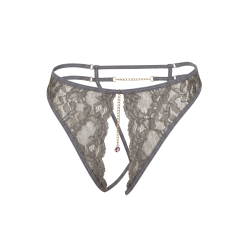 String gris avec bijou couleur aléatoire et chaîne dorée