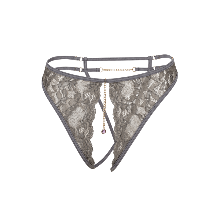 String gris avec bijou couleur aléatoire et chaîne dorée - Oralove