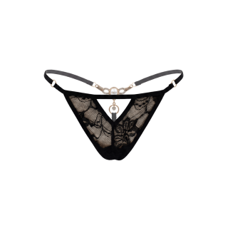 String noir avec bijou perle strass dorés - Oralove