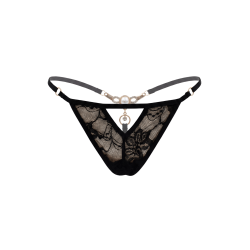 String noir avec bijou perle strass dorés