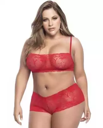 Lingerie set, plus size, red bustier top and lace shorts - MAL206XRED