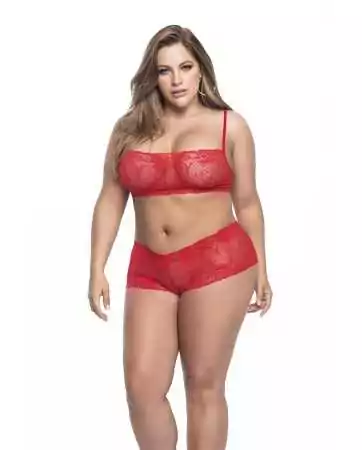 Lingerie set, plus size, red bustier top and lace shorts - MAL206XRED