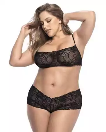 Black lingerie set, plus size, with bustier top and lace shorty - MAL206XBLK