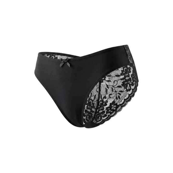 Culotte noire en dentelle avec nœud en satin - Oralove