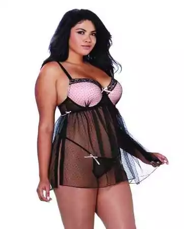 Transparent babydoll with matching thong in plus size - DG11481XBLK