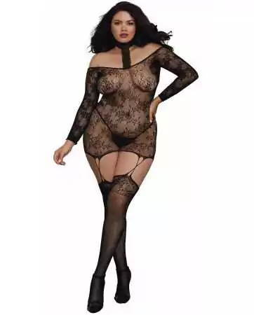 Mesh bodystocking with a reversible garter belt and neck strap - DG0318XBLK