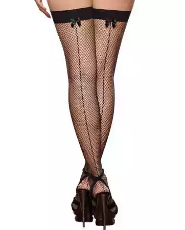 Black plus size fishnet stockings with seams and bows for garter belts - DG0192XBLK