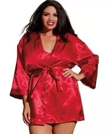Camisola de tamanho grande vermelha com roupão de seda - DG3717XRED