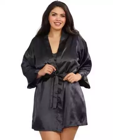 Black satin plus size nightgown with robe - DG3717XBLK