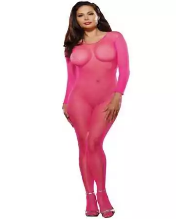 Bodystocking rosa neon em rede de grande tamanho com abertura entre as pernas - DG0015XHPK