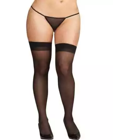 Black nylon stockings with seams in plus size for garter belts - DG0007XBLK