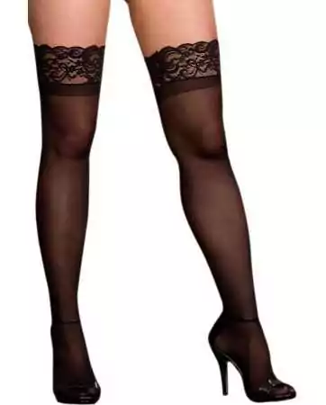 Sheer Thigh High Stockings with Lace Top - DG0002XBLK