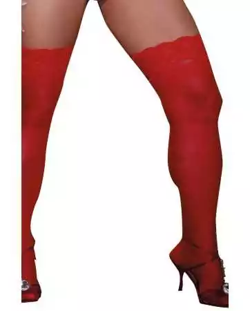 Red thigh highs plus size nylon self-holding lace garter stockings - DG0005XRED