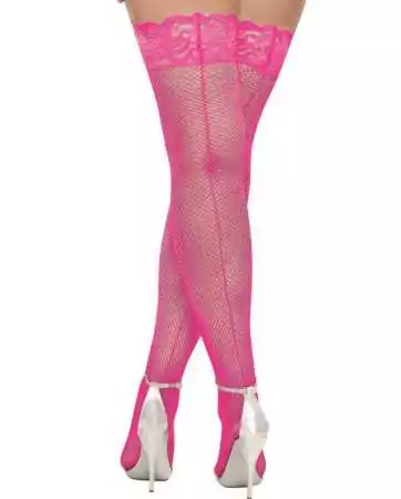 Fishnet stockings in plus size with rose pattern, self-supporting with the effect of seams and lace garter belts - DG0001XHPK