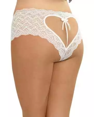 Shorty white plus size in lace, open and with heart-shaped cutouts on the back - DG1442XWHT