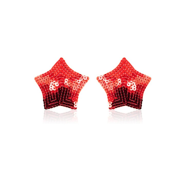Paire de cache tétons adhésifs étoile pailletée sequin rouge - Oralove