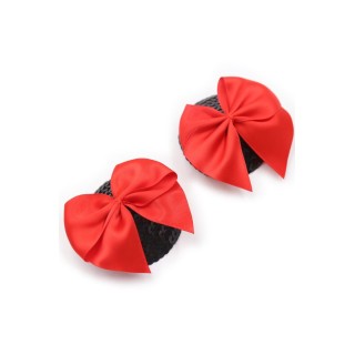 Paire de cache tétons adhésifs noir avec nœud papillon rouge - Oralove