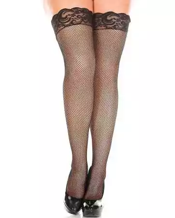 Black sheer thigh-high stockings with lace garter belts in plus size - MH4992XBLK