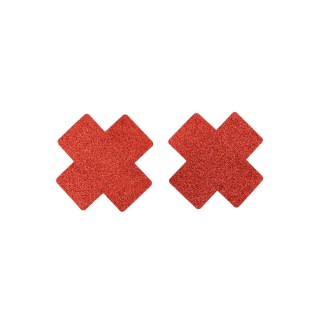 Paire de cache tétons adhésifs croix pailletée rouge - Oralove