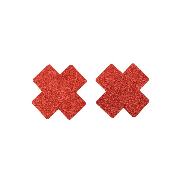 Paire de cache tétons adhésifs croix pailletée rouge - Oralove
