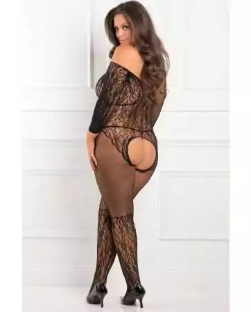 Plus size bodystocking with open crotch and open back - REN7065X-BLK