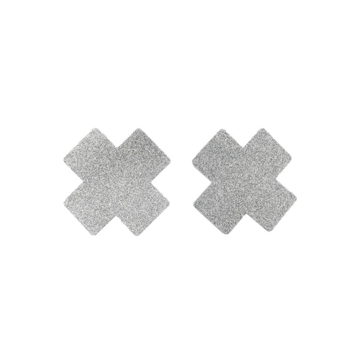 Paire de cache tétons adhésifs croix pailletée blanc - Oralove