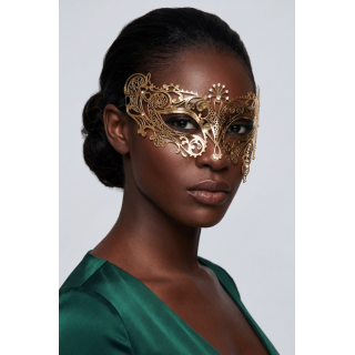 Masque vénitien Bianca rigide doré avec strass - Oralove