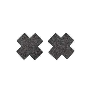 Paire de cache tétons adhésifs croix pailletée noir - Oralove
