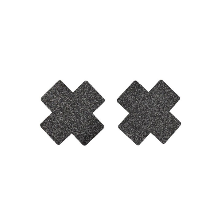 Paire de cache tétons adhésifs croix pailletée noir - Oralove