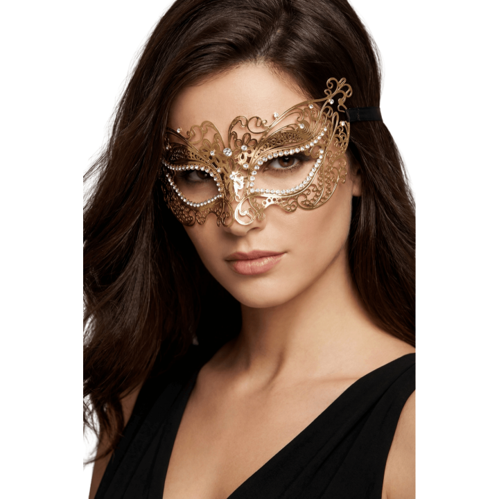 Masque vénitien Alba rigide doré avec strass - Oralove