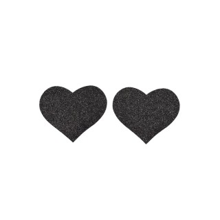Paire de cache tétons adhésifs coeur pailleté noir - Oralove