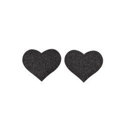 Paire de cache tétons adhésifs coeur pailleté noir