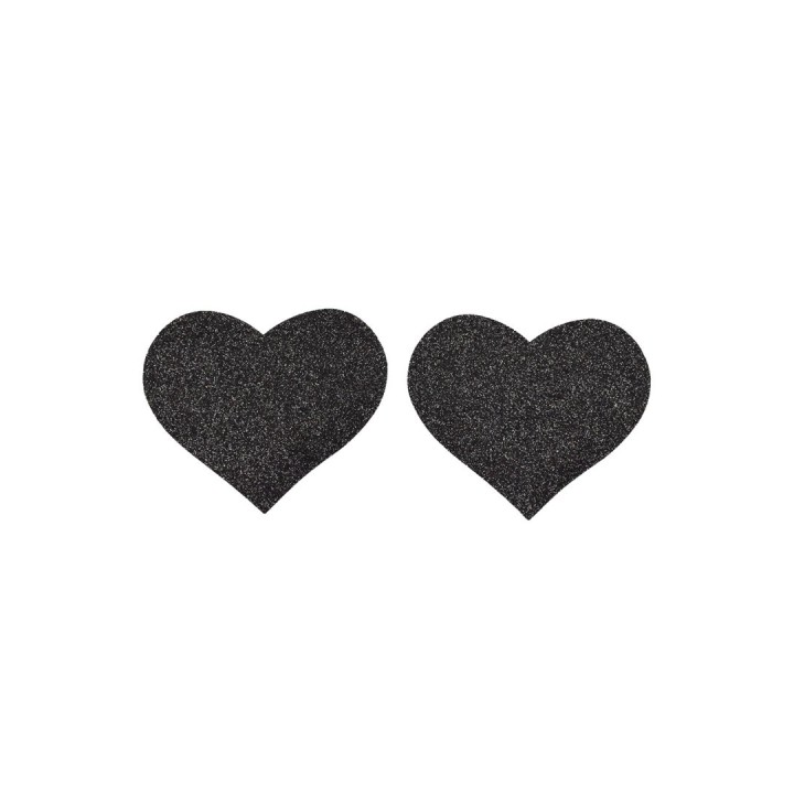 Paire de cache tétons adhésifs coeur pailleté noir - Oralove