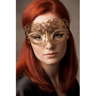 Masque vénitien Giulia rigide doré avec strass - Oralove