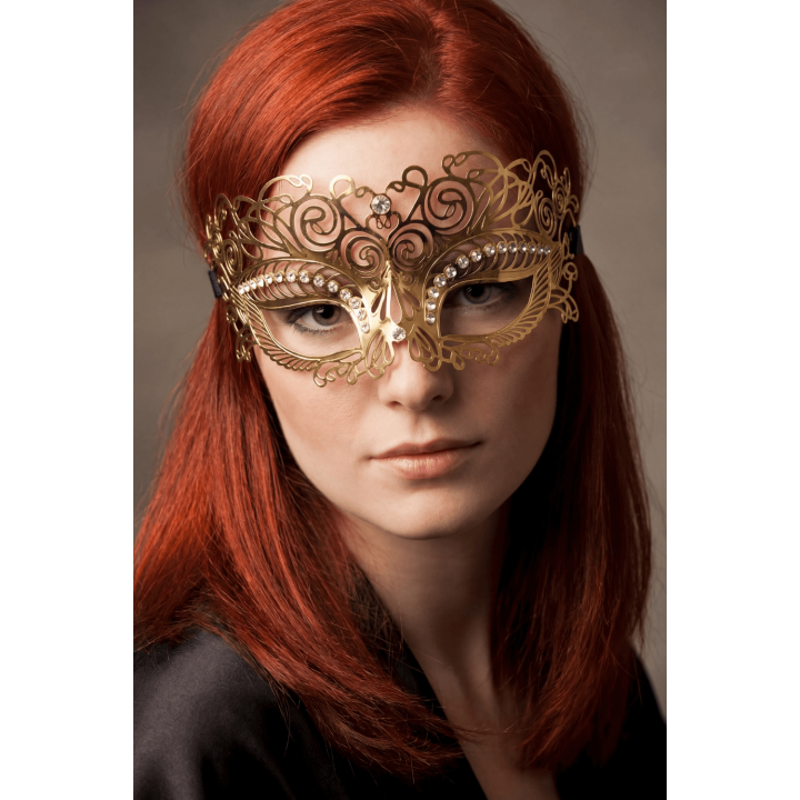 Masque vénitien Giulia rigide doré avec strass - Oralove
