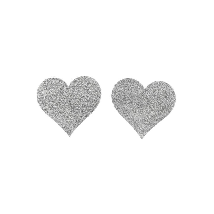 Paire de cache tétons adhésifs cœur pailleté blanc - Oralove