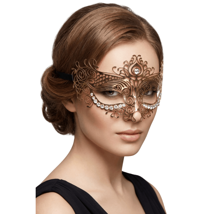 Masque vénitien Ornella rigide doré avec strass - Oralove
