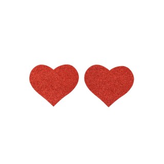 Paire de cache tétons adhésifs coeur pailleté rouge - Oralove