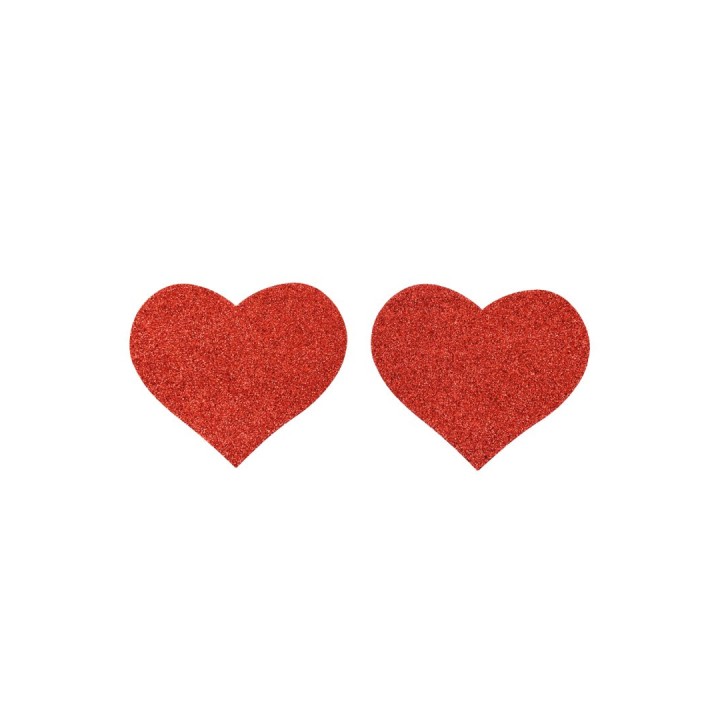 Paire de cache tétons adhésifs coeur pailleté rouge - Oralove