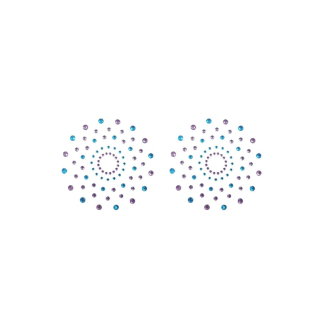Paire de cache tétons adhésifs strass bleu et violet - Oralove